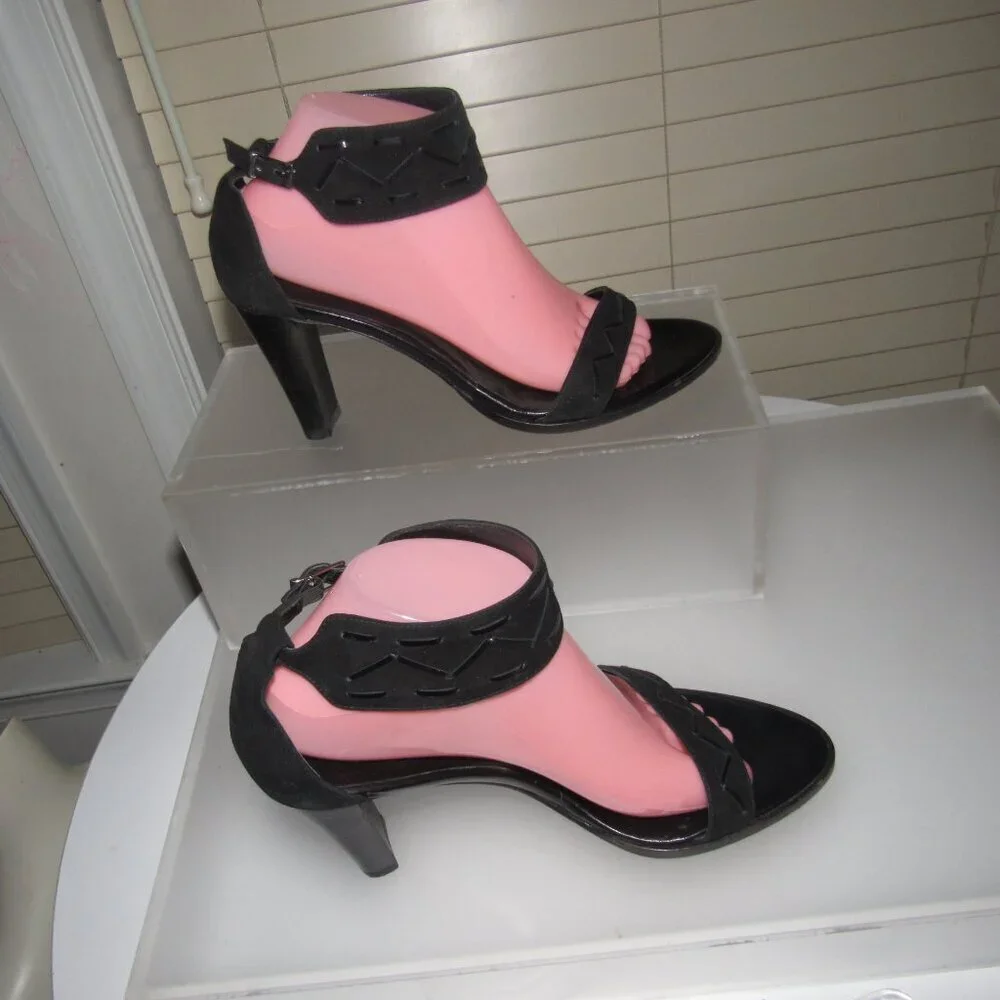 Coup d’Etat Black Suede Ankle Strap Heels Size 9 Made in Spain